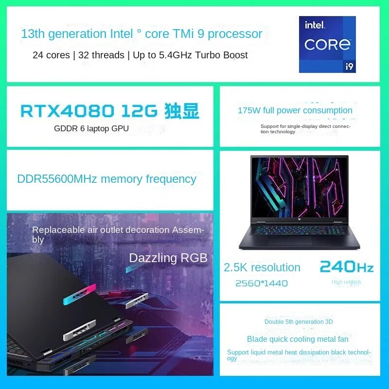 New Genuine Acer Marauders18  Gaming Laptop Intel i9-13900HX RTX4080 E-Sports 18-inch 2.5K 165Hz IPS Screen Game Notebook